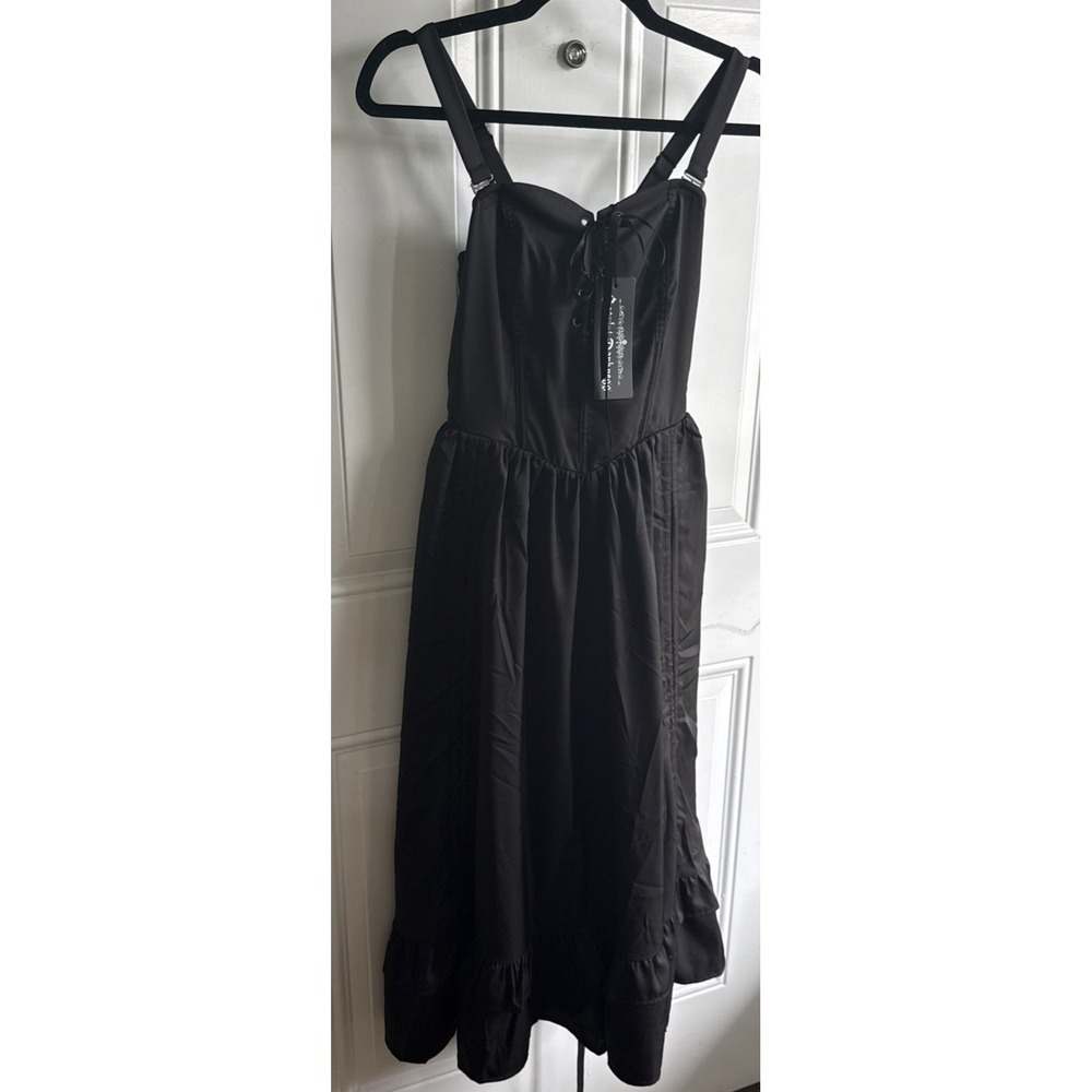 Scarlet Darkness Dress Corset Front Back Side Tie Ruffle Lined New Tag S Stretch